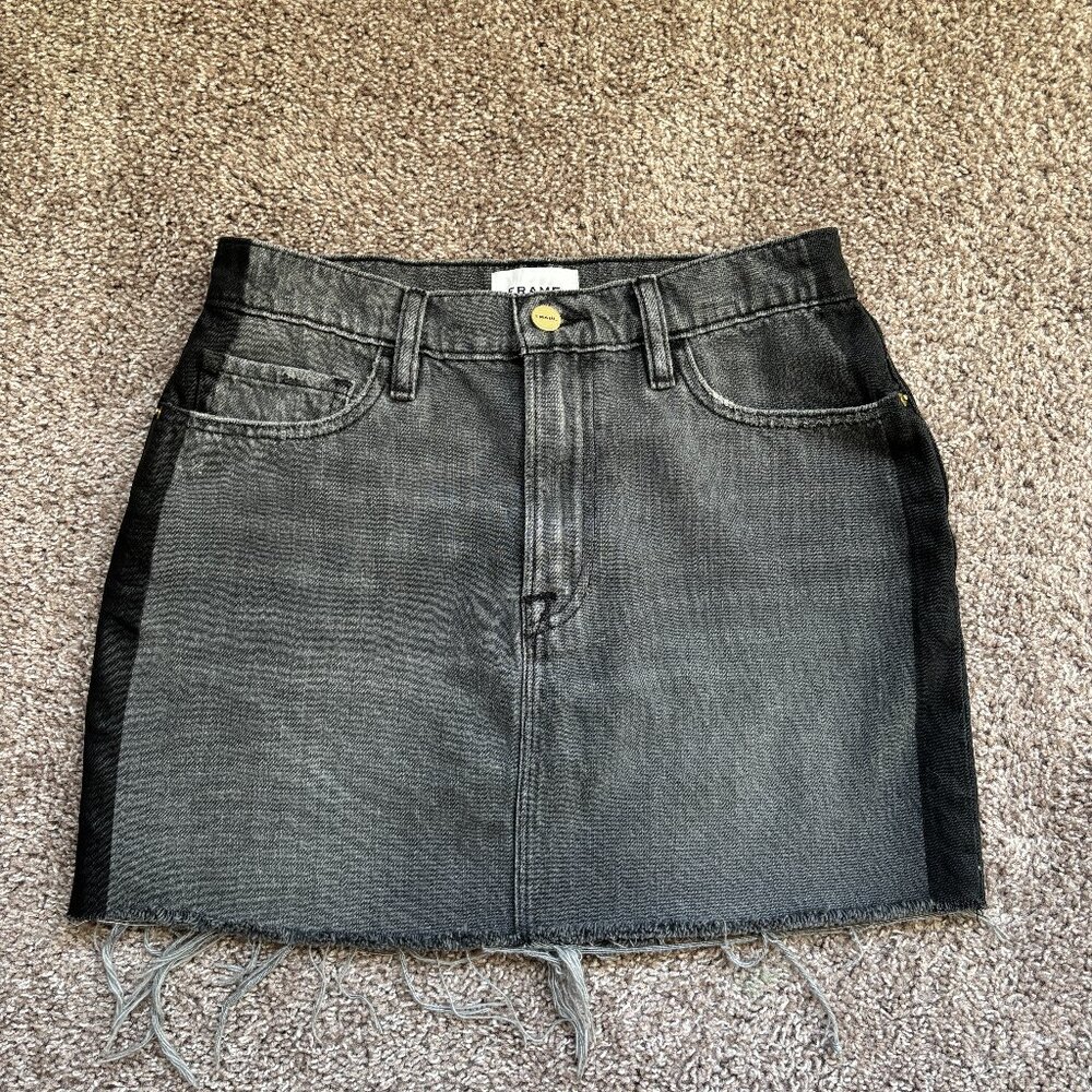 FRAME Jive Denim Mini Skirt with black tuxedo stripes - Size 27